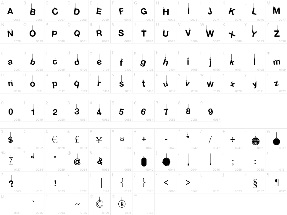 Hanging Letters Character Map