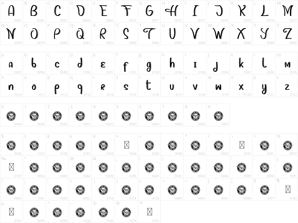 Hangstand Character Map