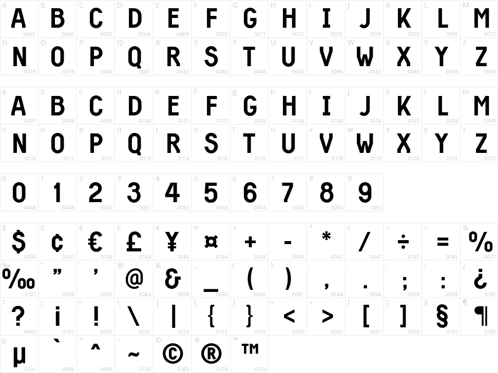 Harbinger Caps Character Map