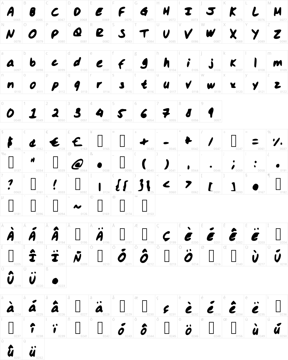 Hassina Character Map