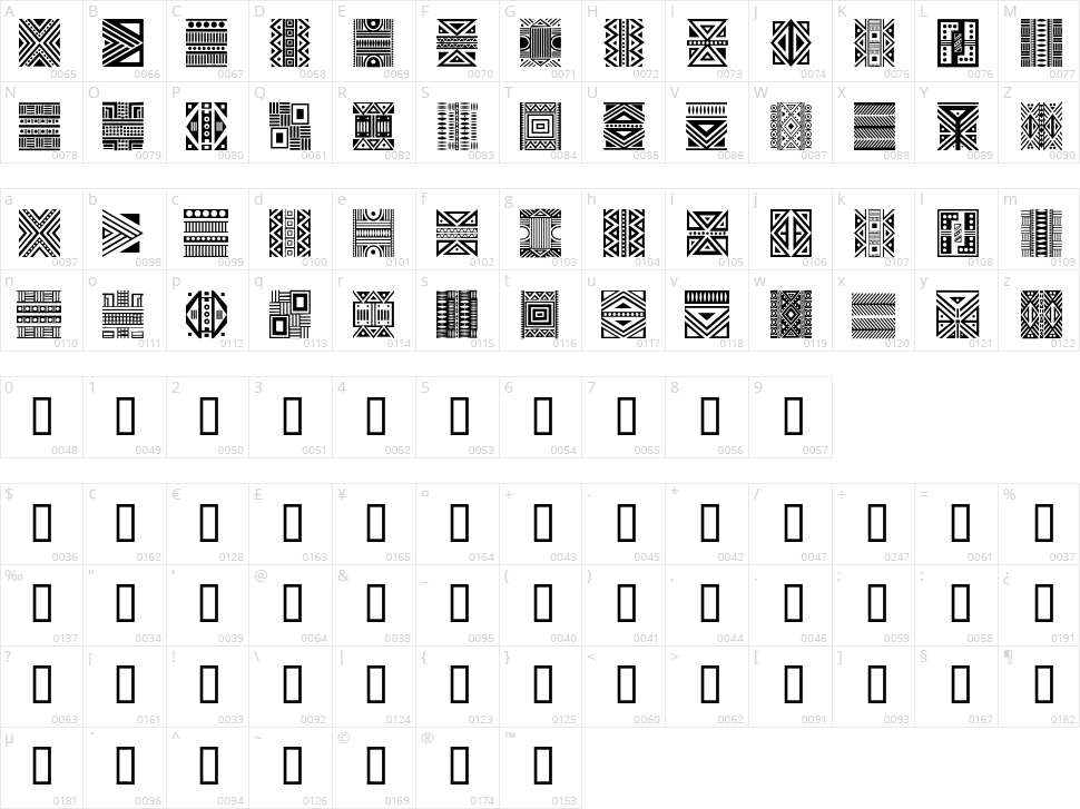 Haus Ethnik Dingbats Character Map