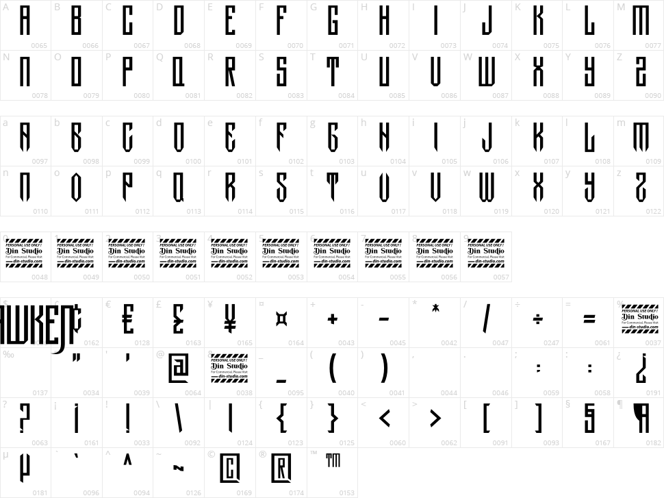 Hawken Character Map
