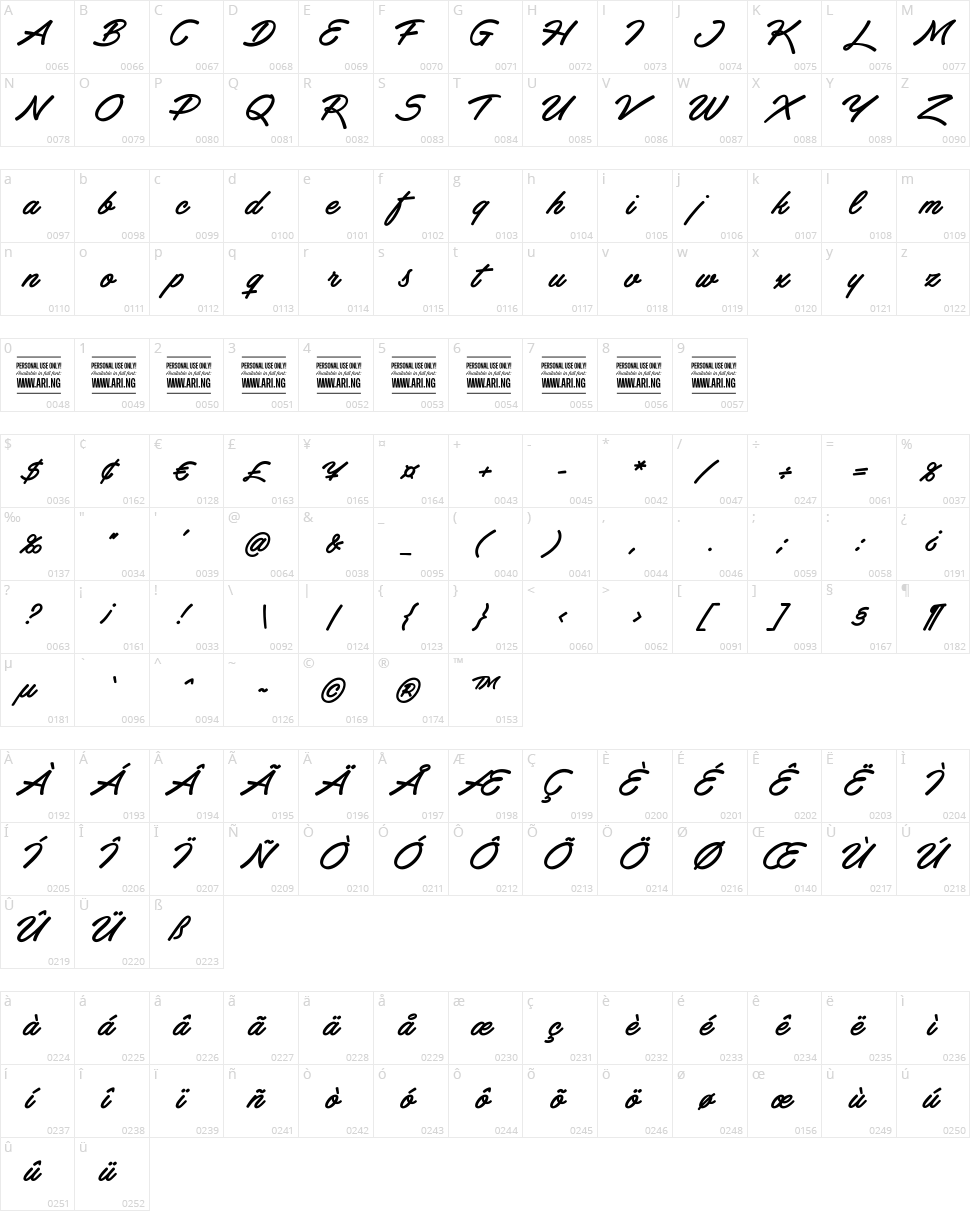 Haydon Brush Character Map