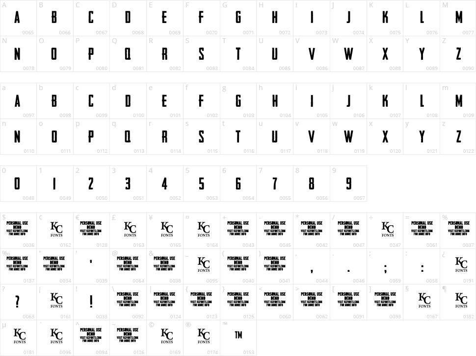 Headliner No. 45 Character Map