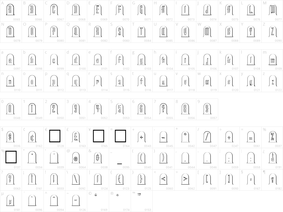 Headstone Character Map