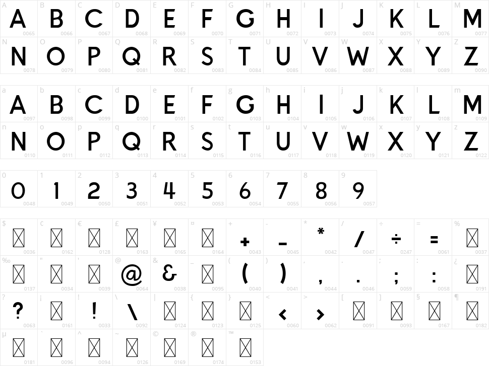 Headway Character Map