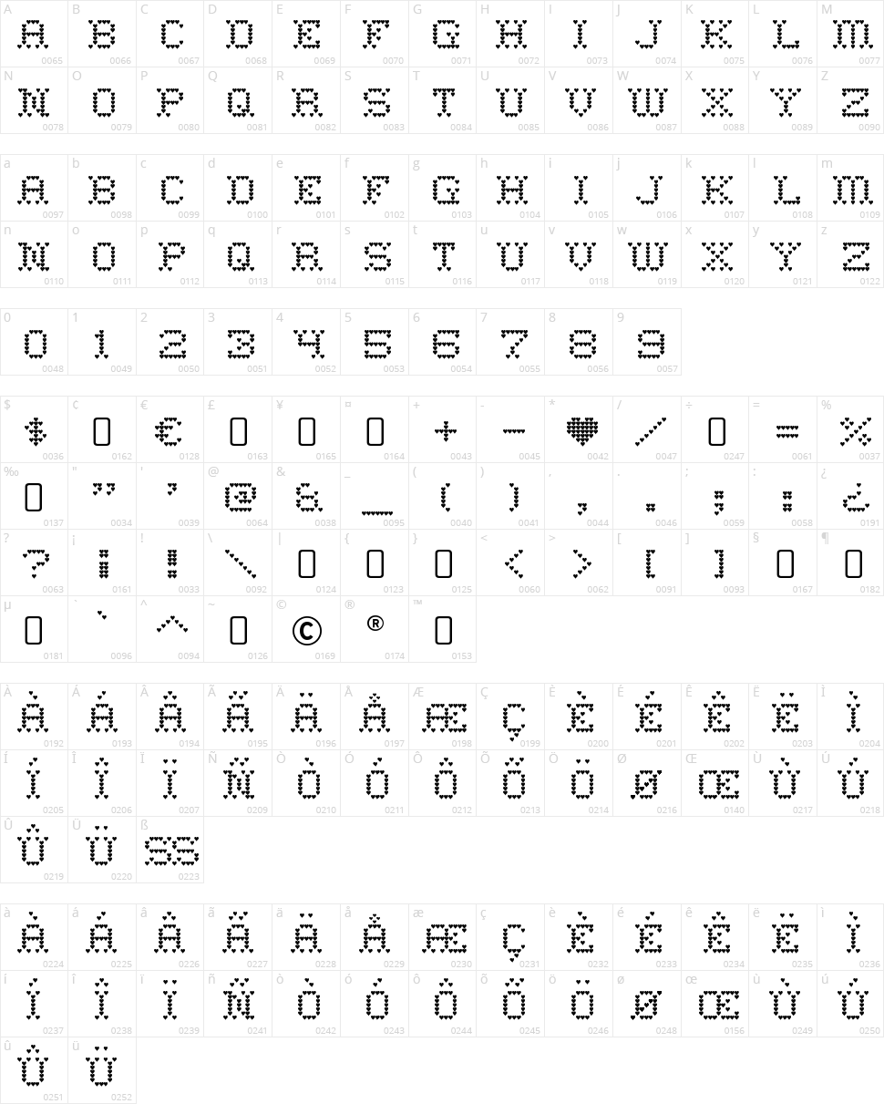 Heart Sweet Heart Character Map