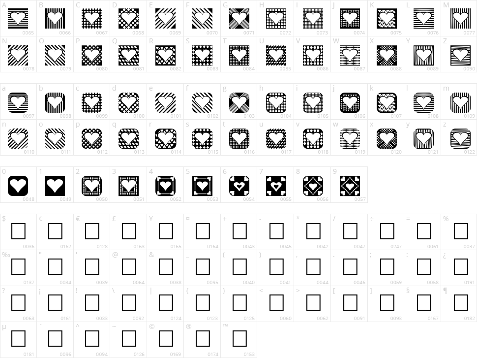 Heart Things 2 Character Map