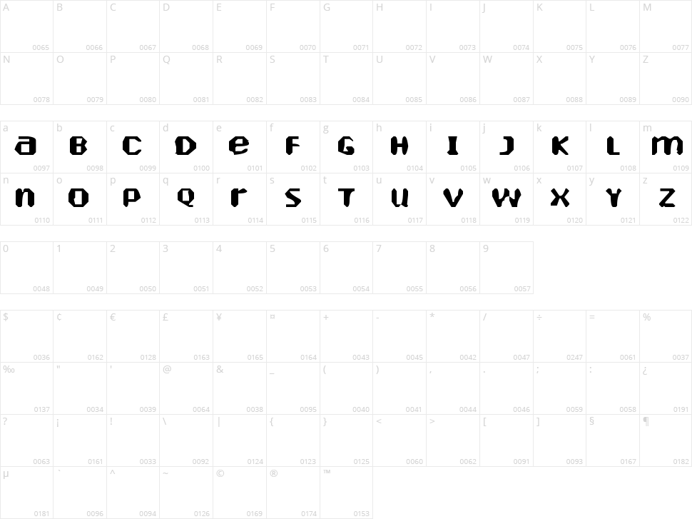 Heartely Fontely Character Map