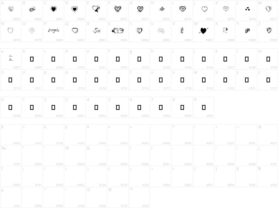Hearts by Darrian Character Map