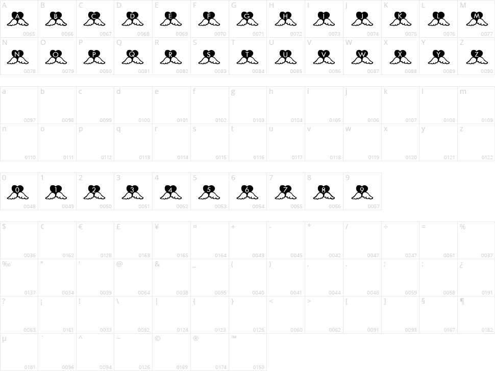 Hearts Character Map