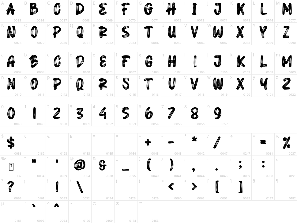 Heavy Brush Character Map