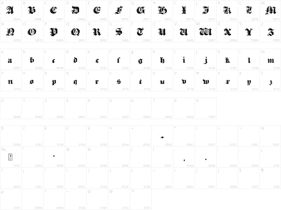 Heavy Gothik Character Map