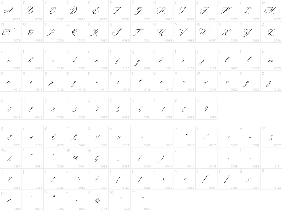 Hello Bride Fonts Character Map