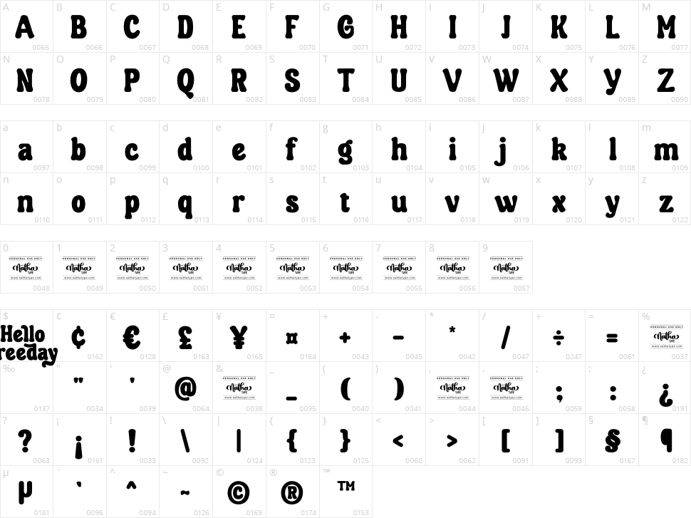 Hello Freeday Character Map