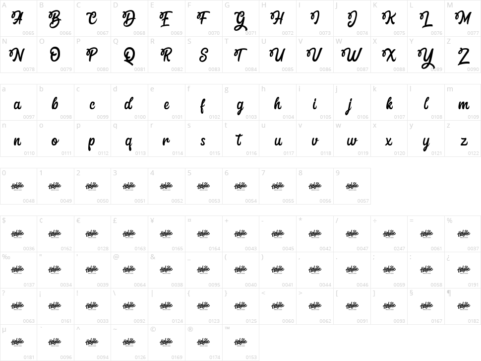Hellosty Blast Character Map