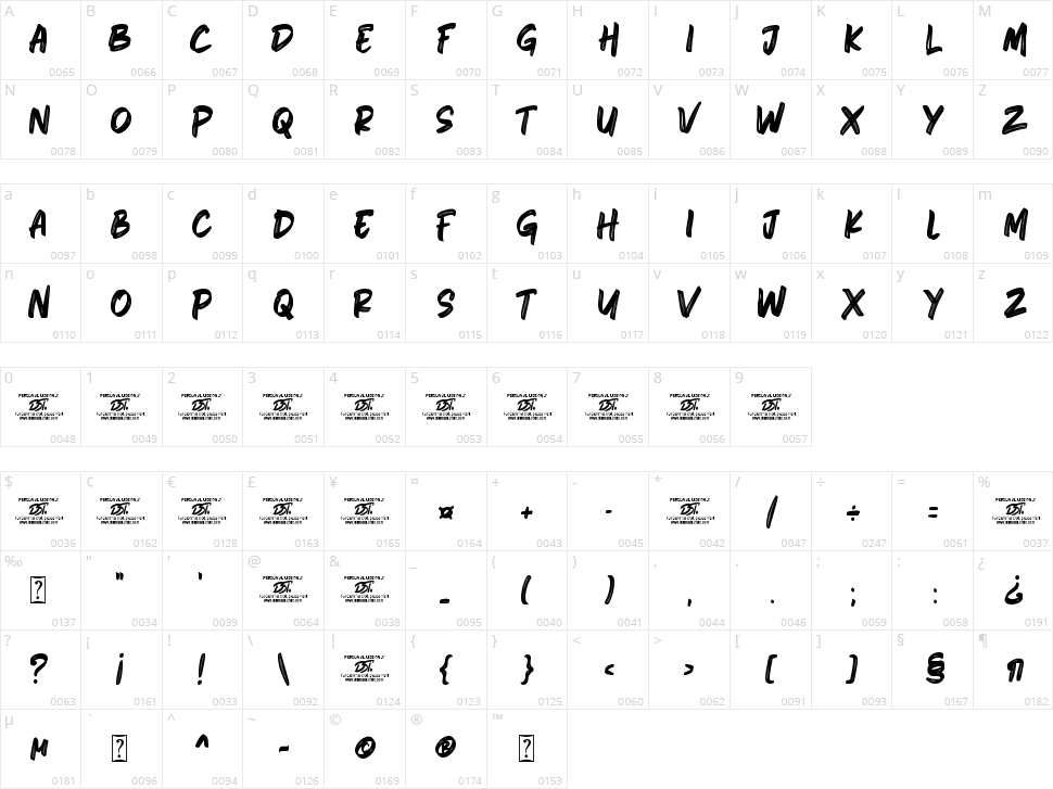 Herison Brushes Character Map