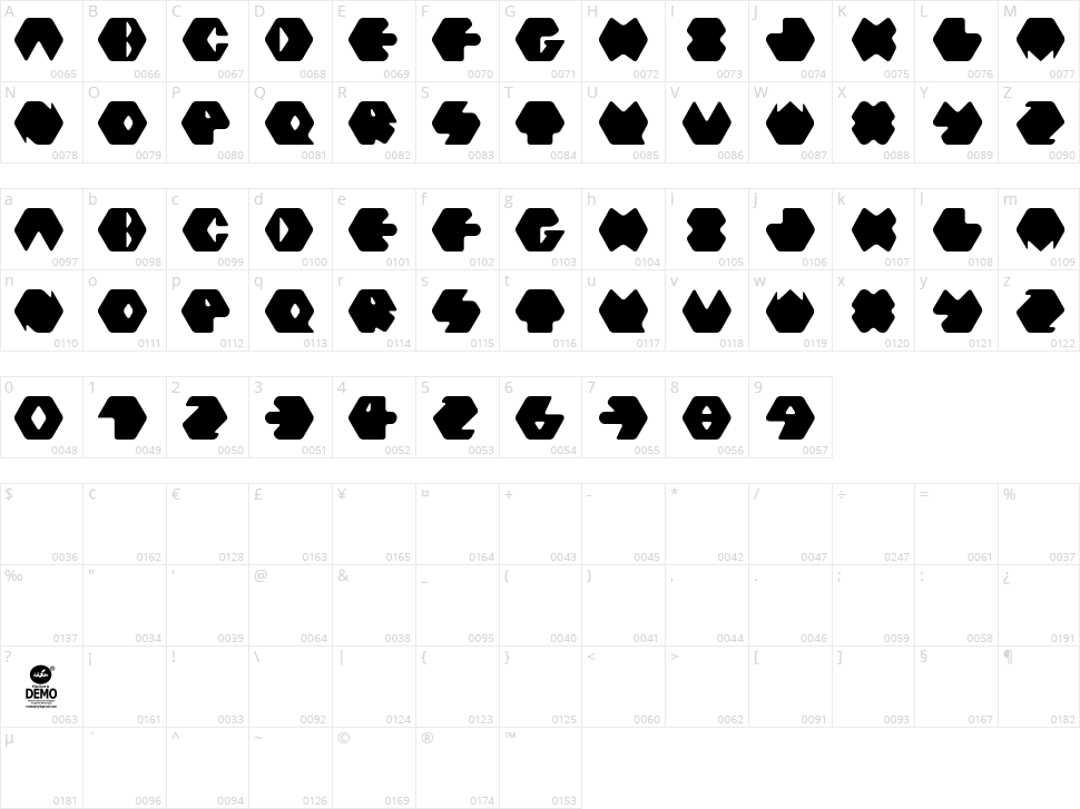 Hexafont Character Map