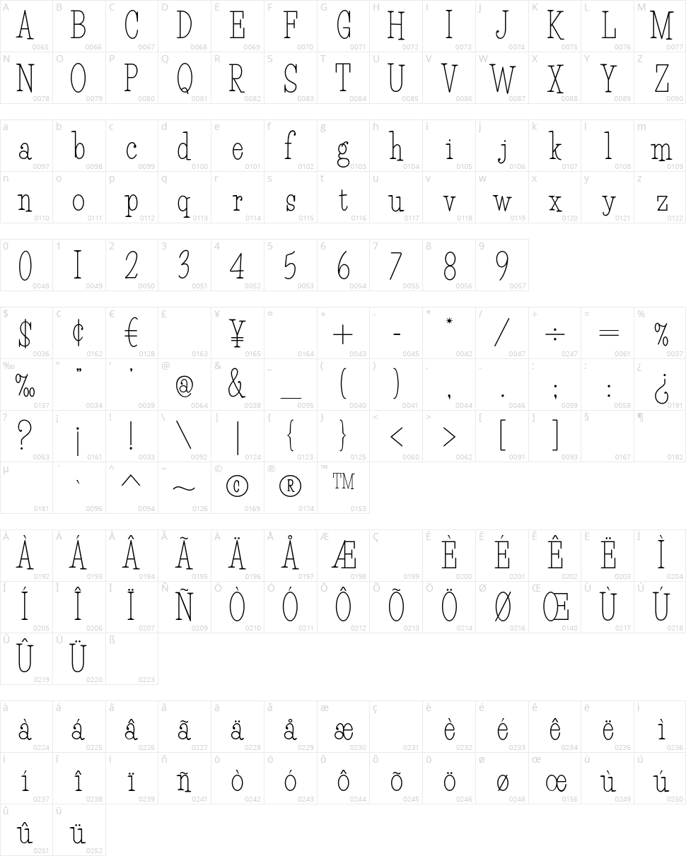 HFF Light Petals Character Map