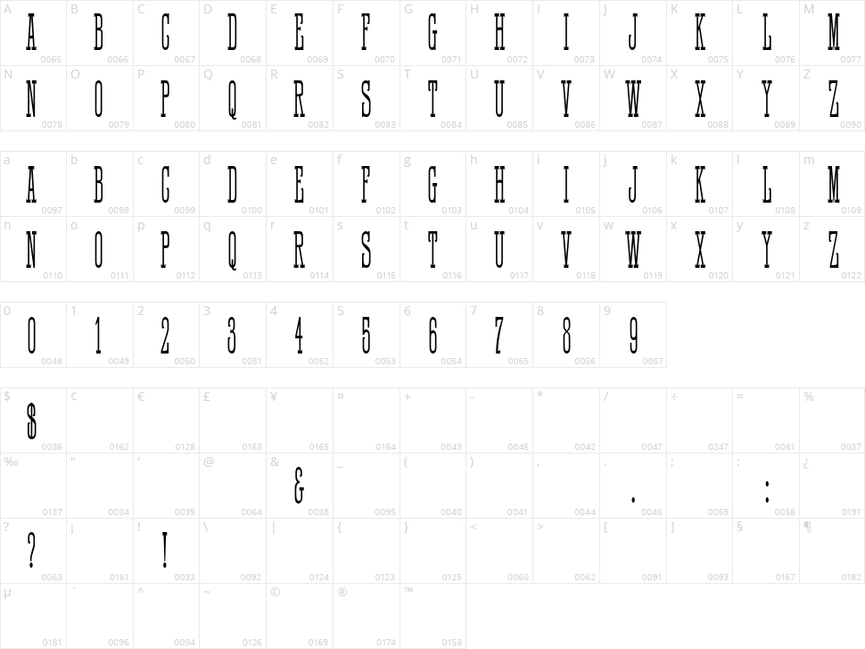 HFF Quick Draw Character Map