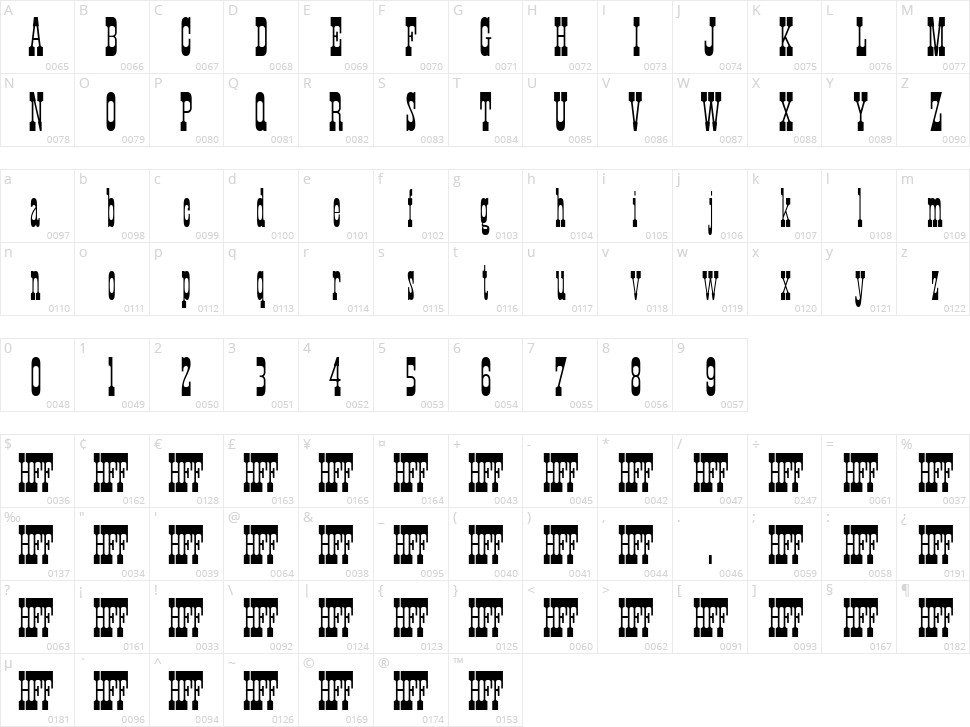 HFF Xmas Hoedown Character Map