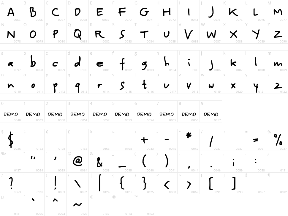 Hidalgo Character Map