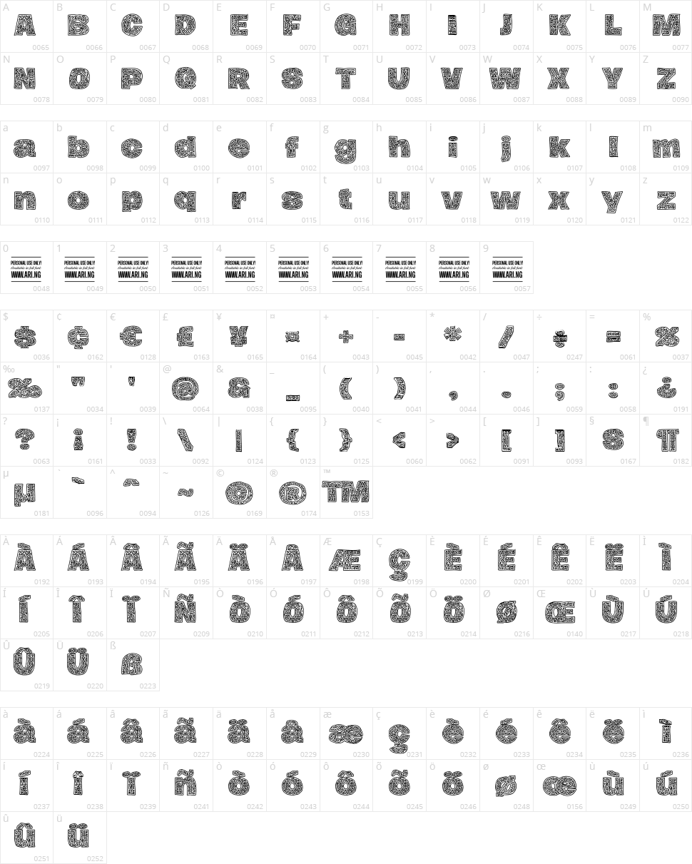 Hierograf Character Map