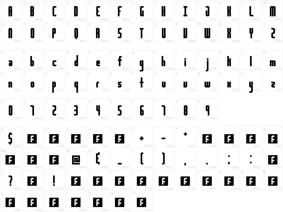 Highway Block Sans Character Map