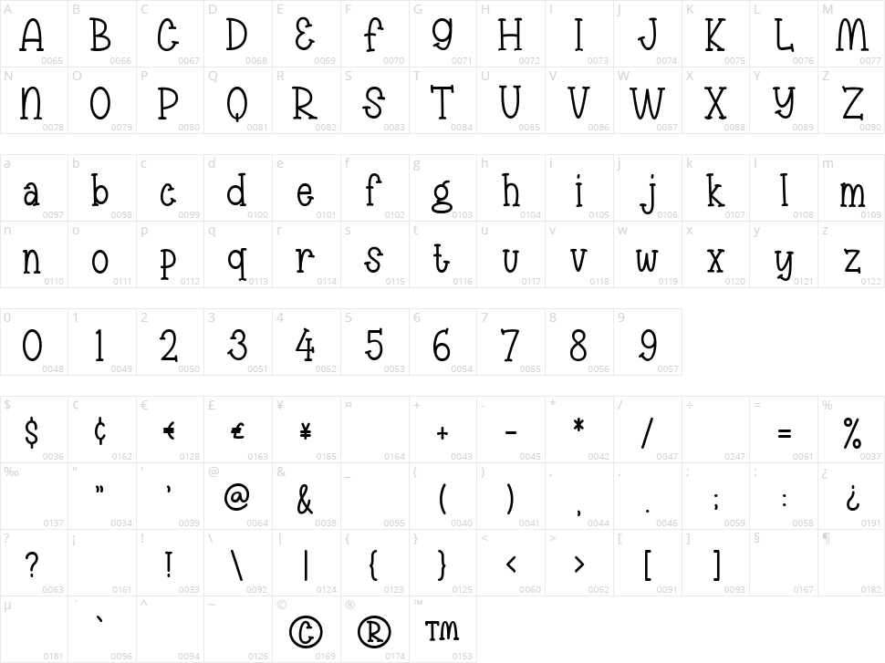 Holla Snow Character Map