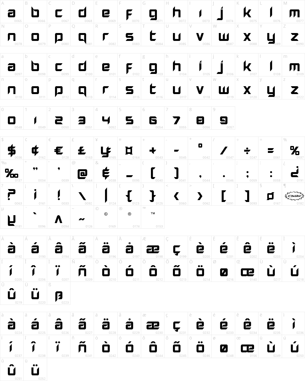 Hollow Point Character Map