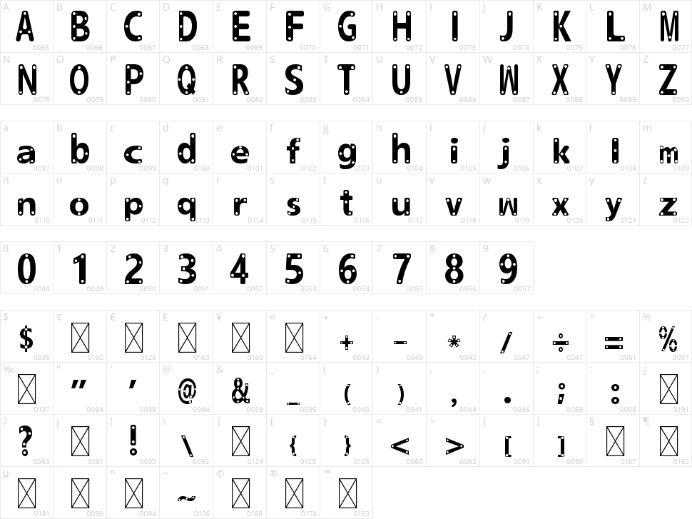 Hollowgraphy Character Map