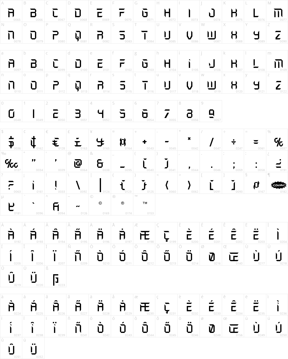 Holo-Jacket Character Map