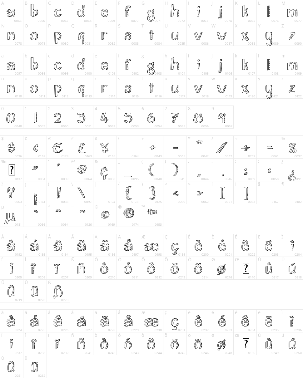 Home & Hearth Outline Bold Character Map