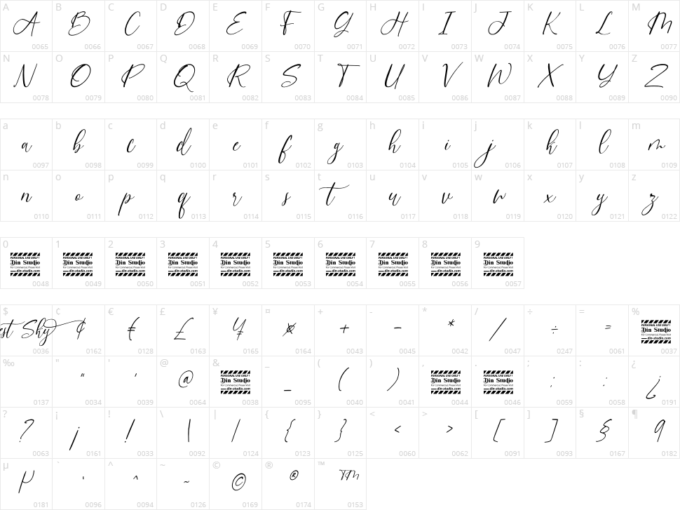 Honest Sky Character Map