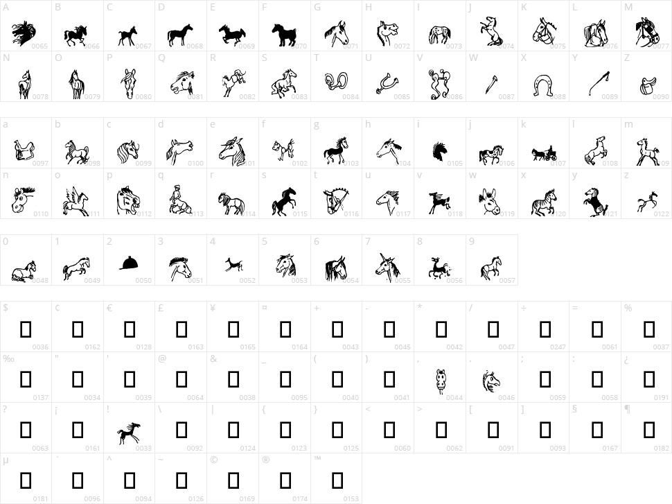Horsedings Character Map