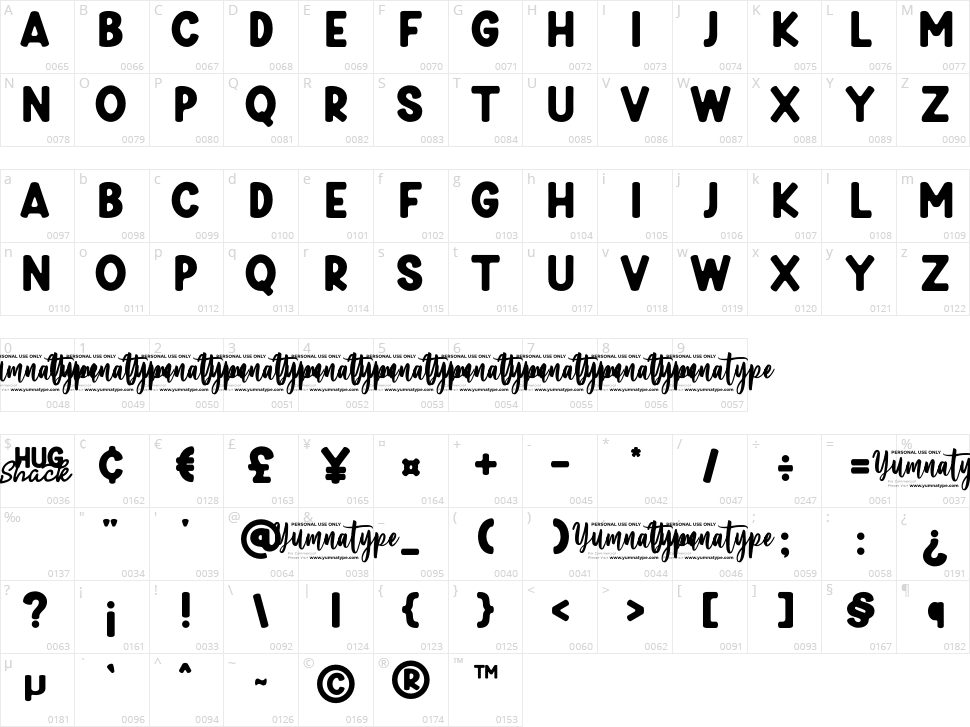 Hug Shack Character Map