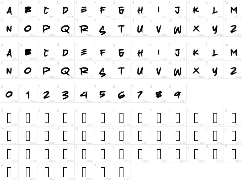 Hugebrush Character Map