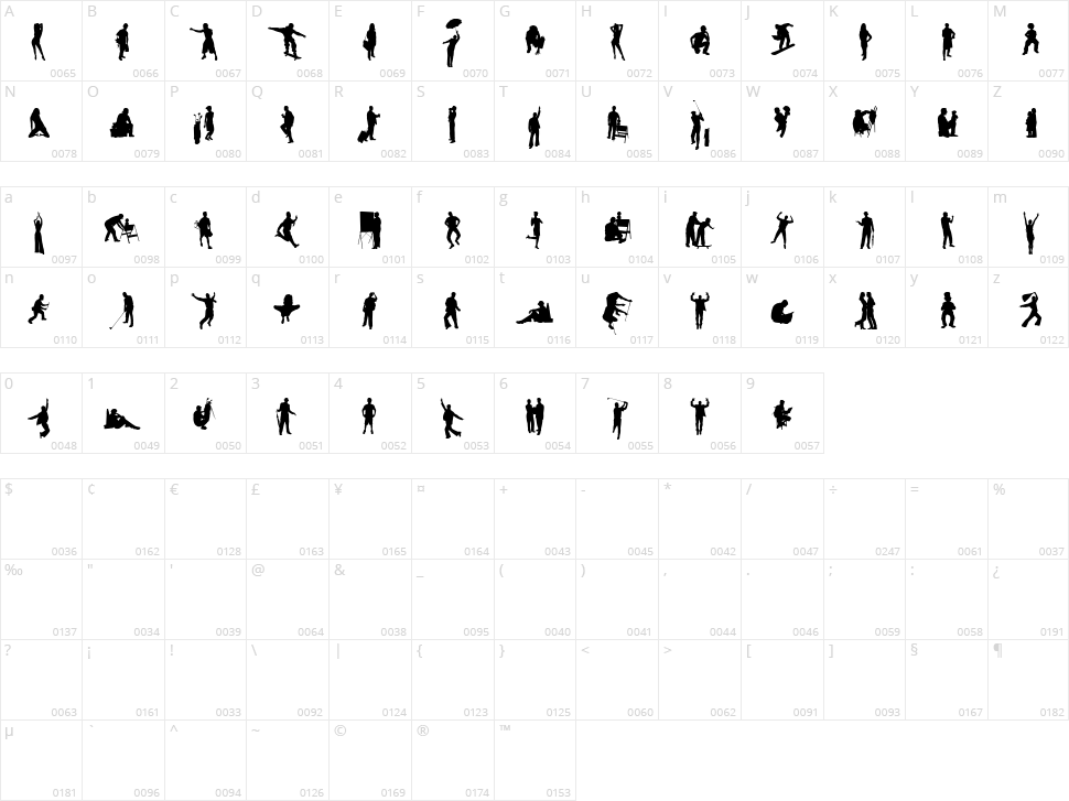 Human Silhouettes Free Seven Character Map