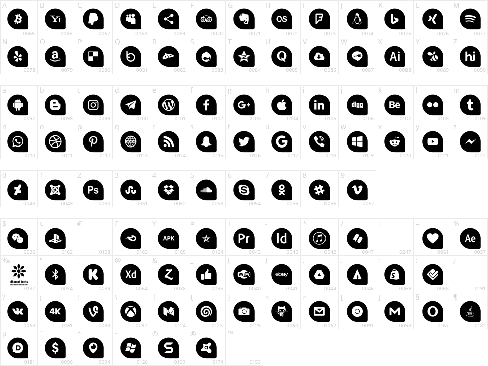 Icons Social Media 13 Character Map