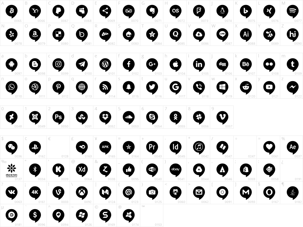 Icons Social Media 14 Character Map