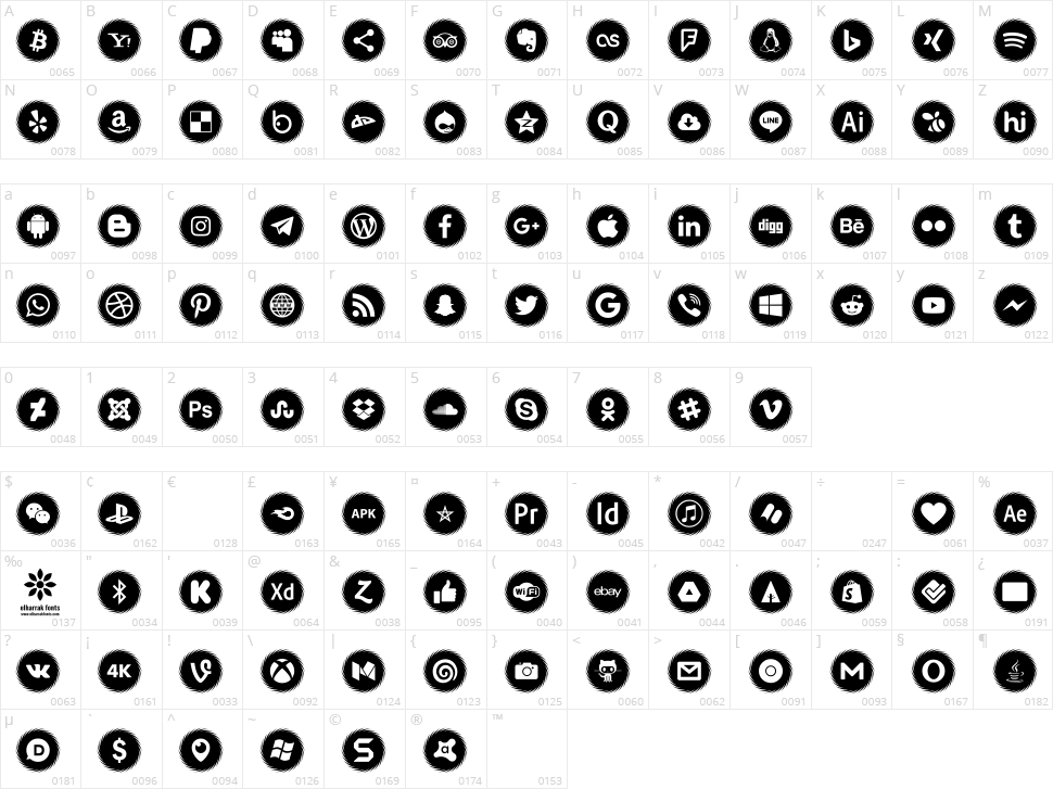 Icons Social Media 15 Character Map