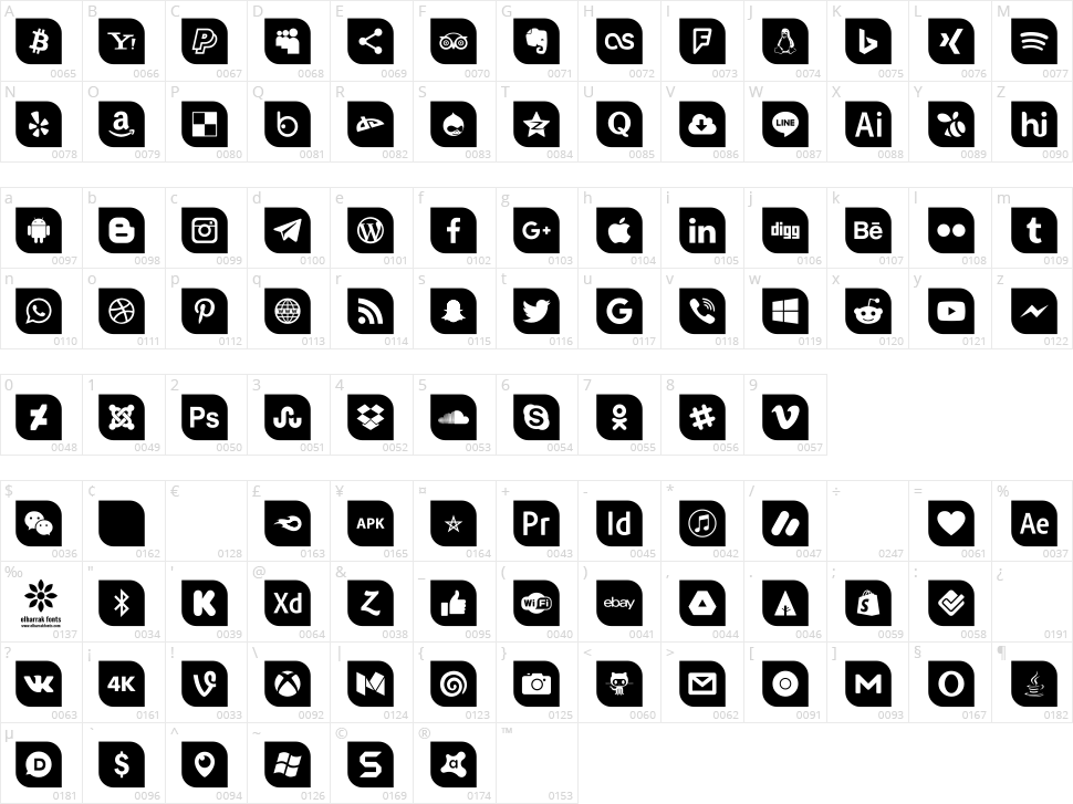 Icons Social Media 1 Character Map