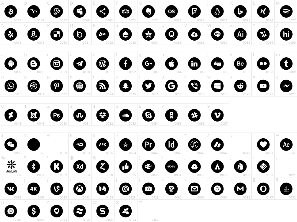 Icons Social Media 9 Character Map