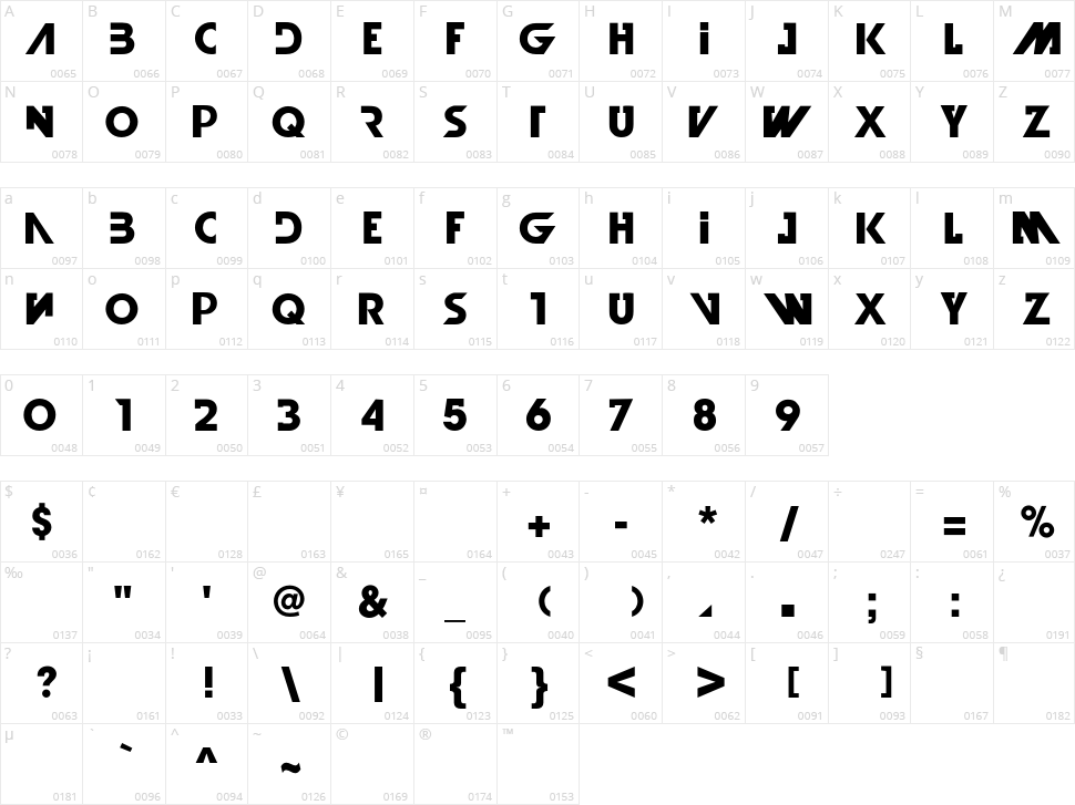 Illegal Curves Character Map