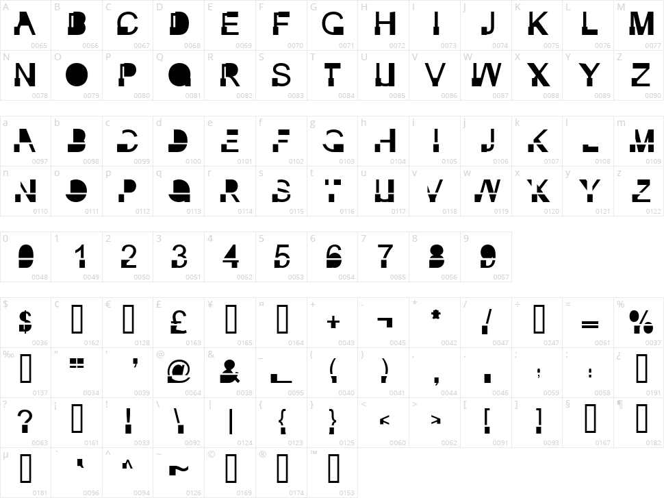 Inkie Block Character Map