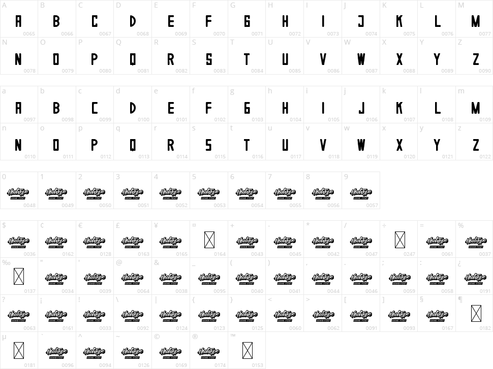Inkstamp Character Map