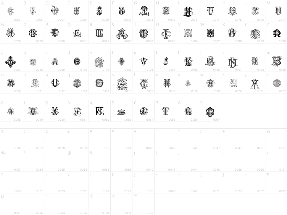 Intellecta Monograms Character Map