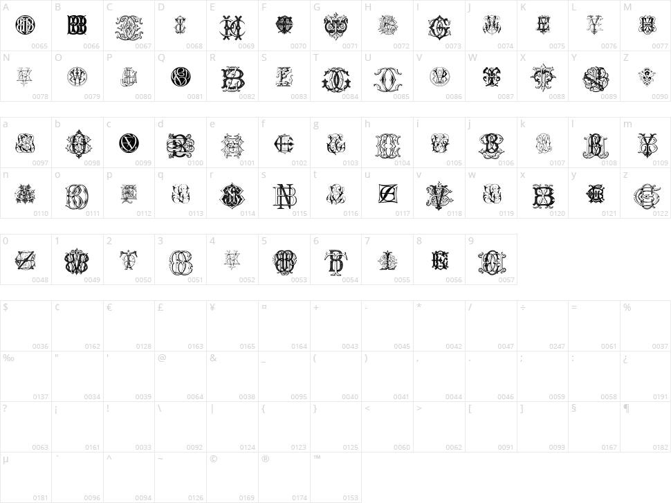 Intellecta Monograms Random Samples Eleven Character Map