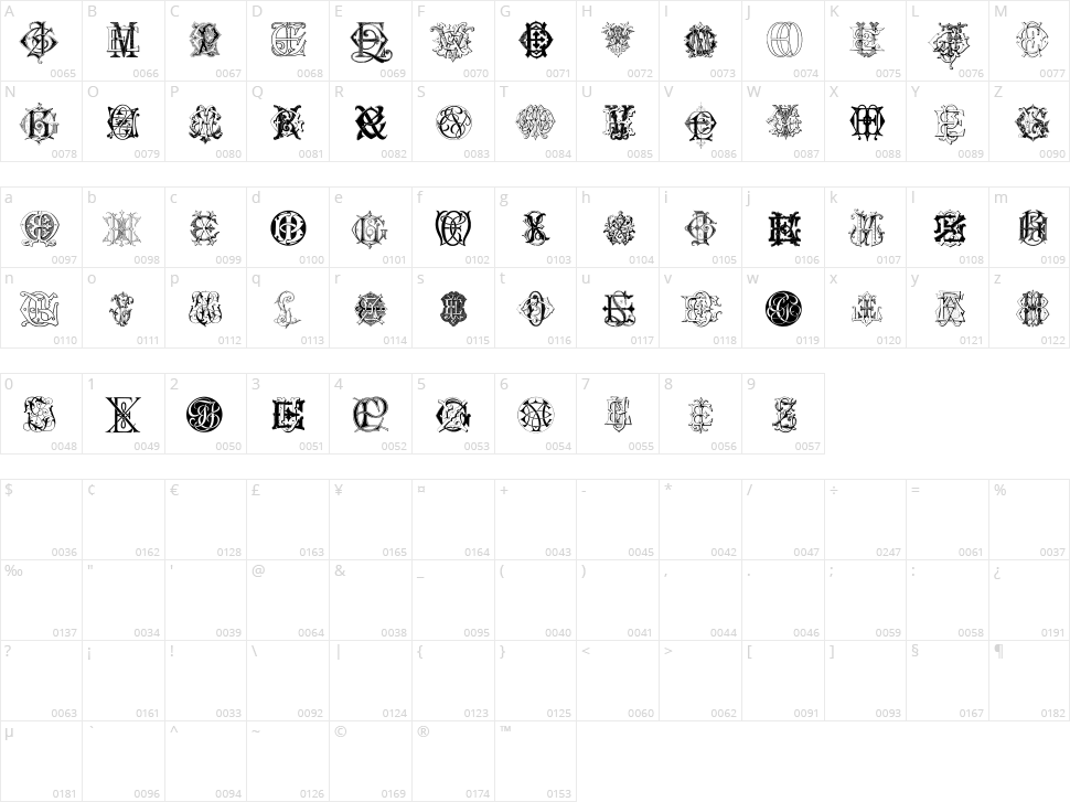 Intellecta Monograms Random Samples Six Character Map