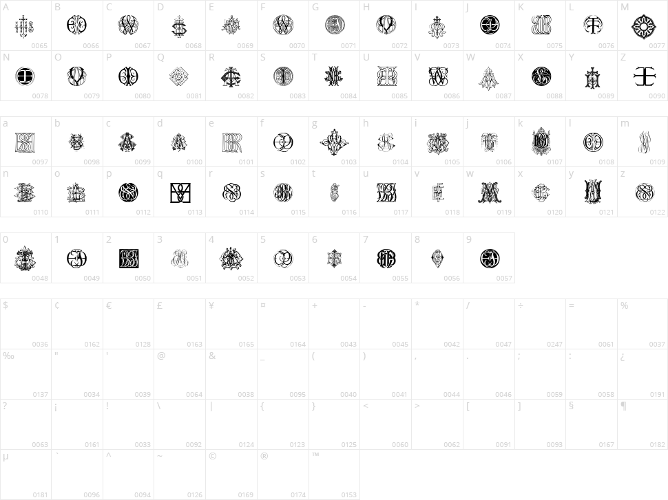 Intellecta Monograms Random Samples Ten  Character Map